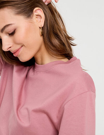 T-shirt oversize col rond vieux rose femme