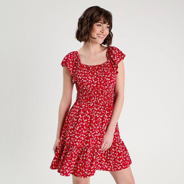 Robe évasée manches courtes rouge femme