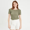 T-shirt manches courtes ajouré vert kaki femme