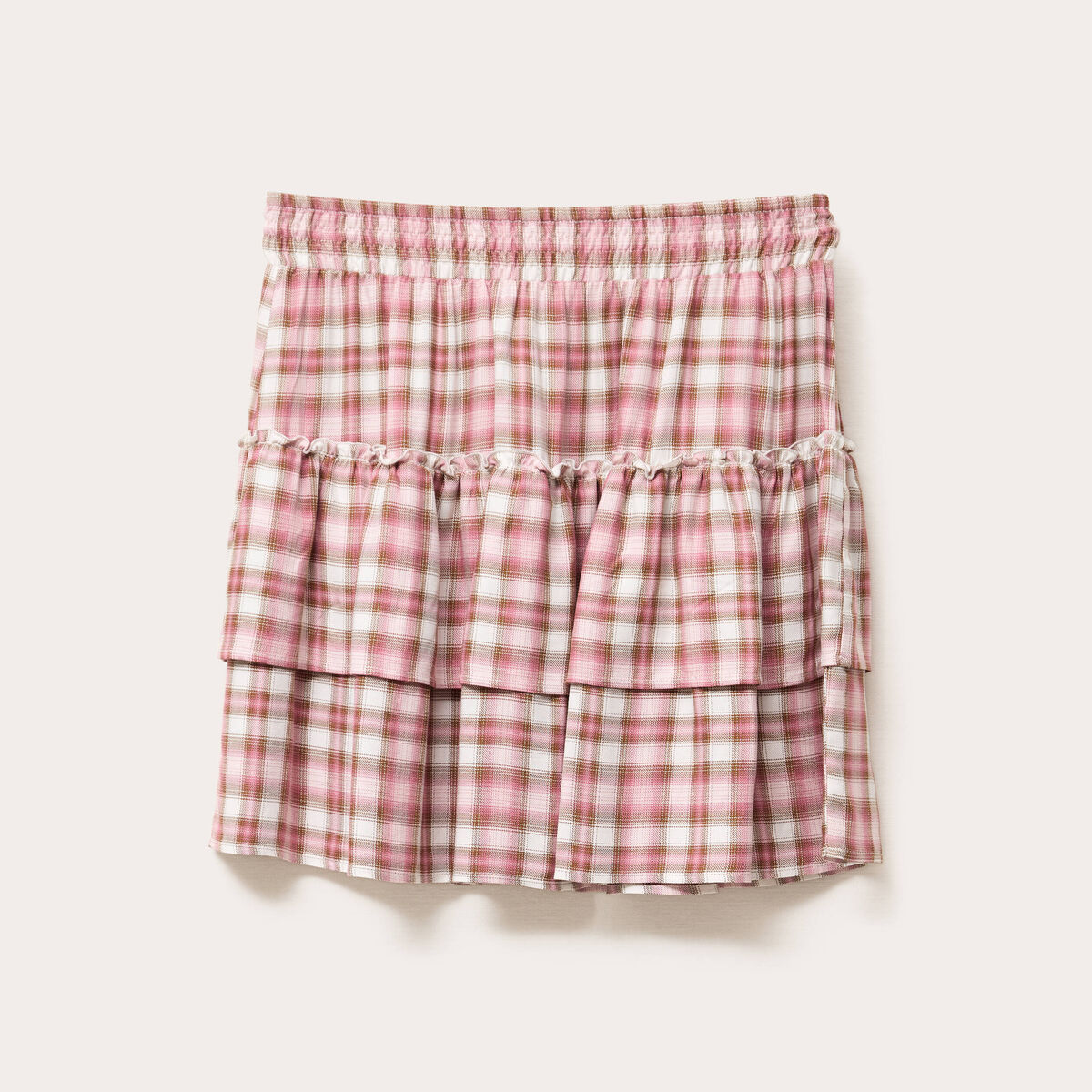 Jupe &eacute;vas&eacute;e volants rose femme