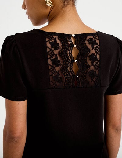 Robe droite courte en maille col rond noir femme