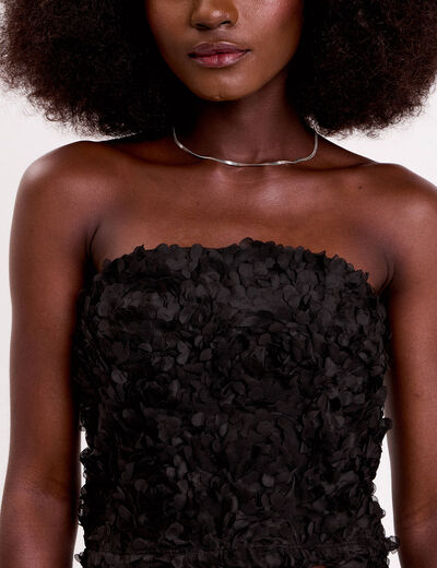 Bustier cropped fleurs en relief noir femme