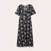 Robe midi évasée col en V noir femme