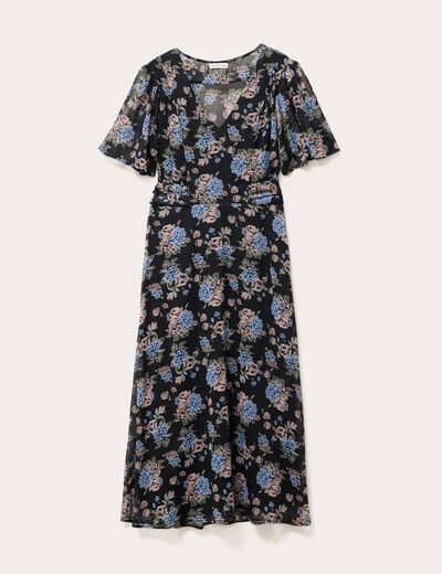 Robe midi évasée col en V noir femme