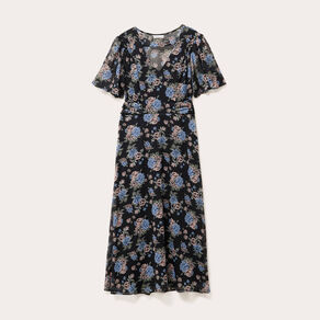 robe midi evasee col en v noir femme Robe midi évasée col en V noir femme