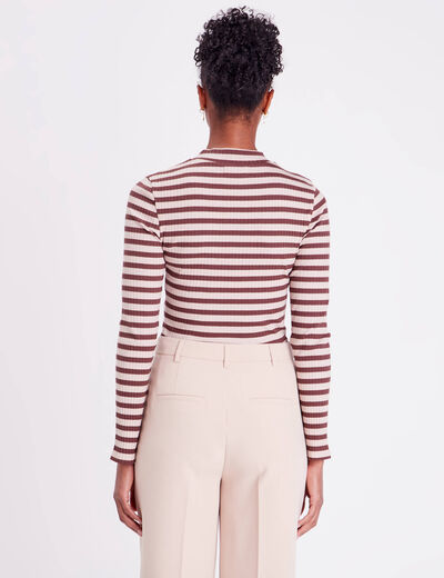 T-shirt cintré col montant marron clair femme