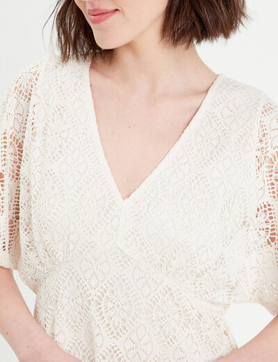 Robe évasée dentelle ecru femme