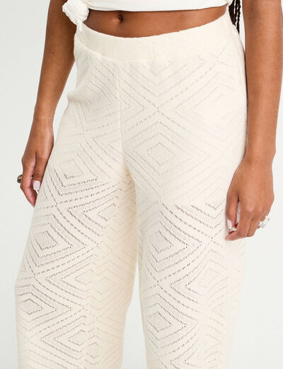 Pantalon droit ajouré ecru femme