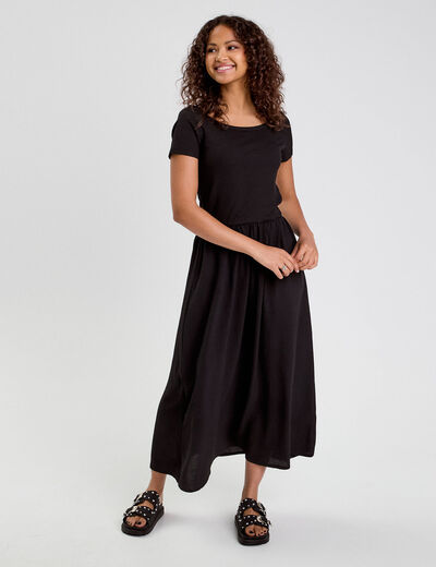 Robe longue évasée 2-en-1 noir femme