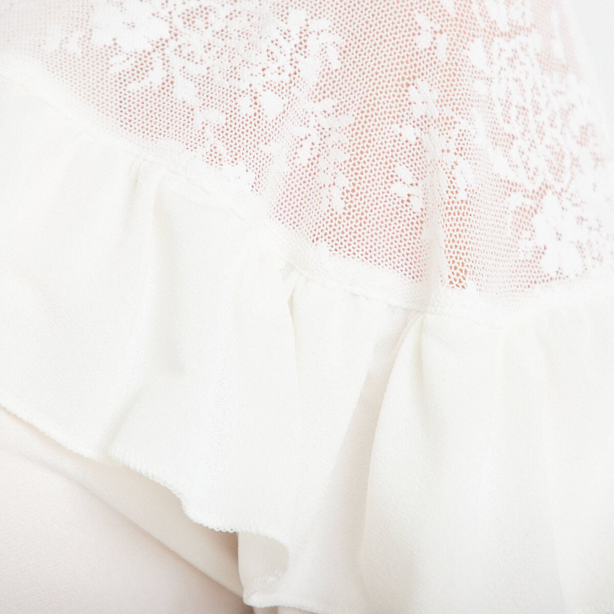 Blouse col v manches longues dentelle ecru femme