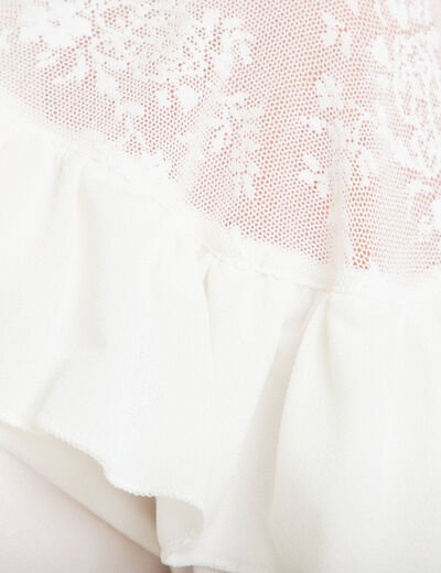 Blouse col v manches longues dentelle ecru femme