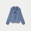 Blouse col montant manches longues bleu femme