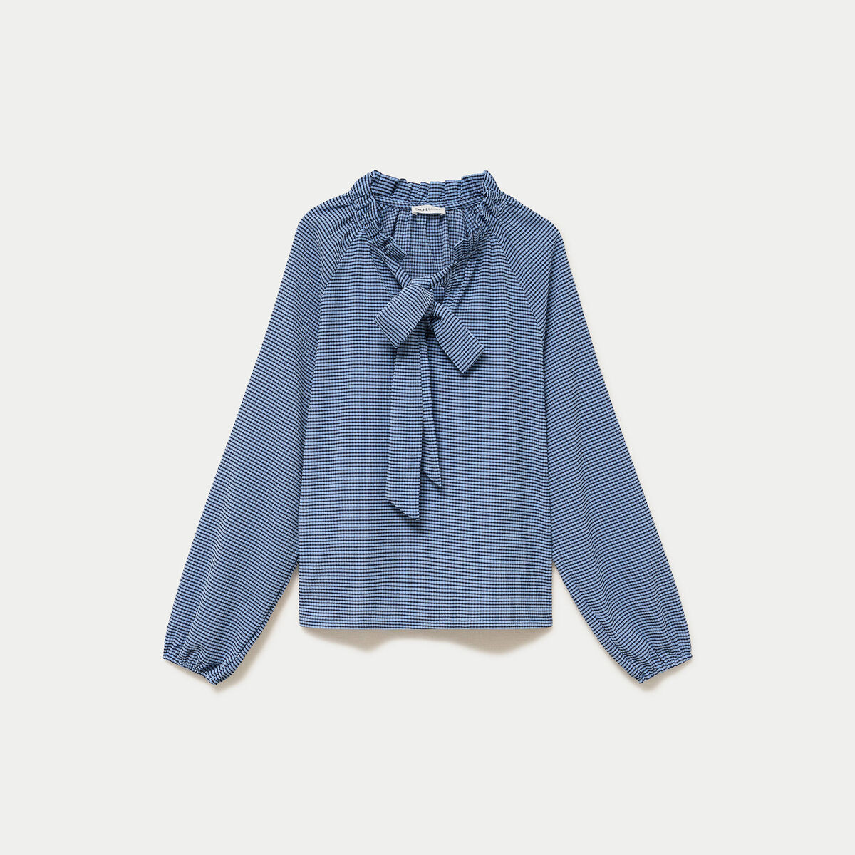 Blouse col montant manches longues bleu femme