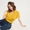 Blouse smockée manches courtes jaune citron femme