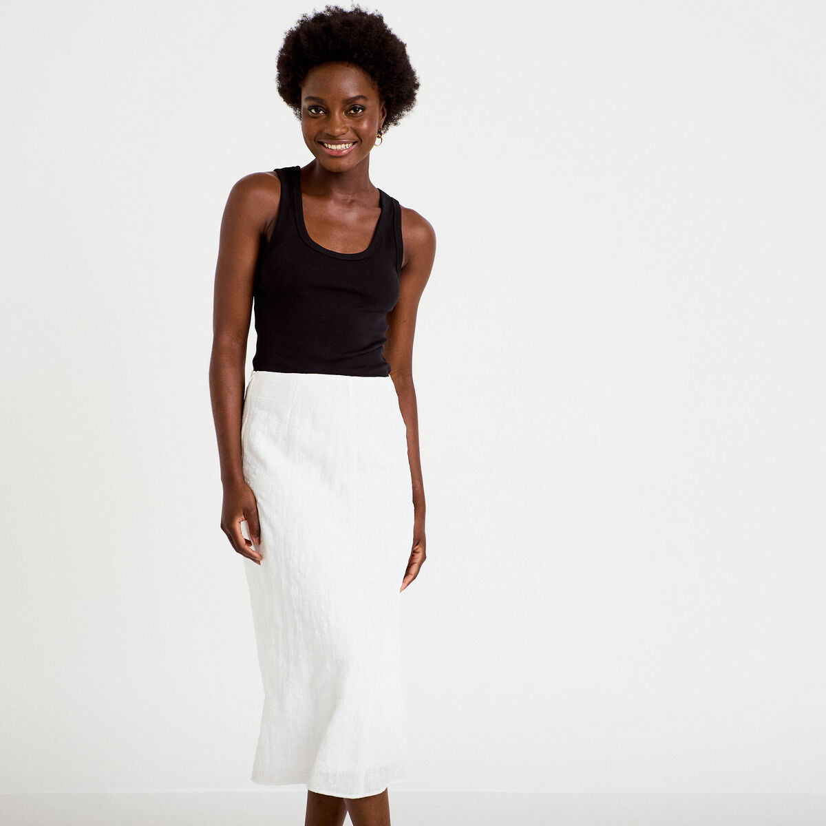 Jupe longue &eacute;vas&eacute;e pliss&eacute;e blanc femme