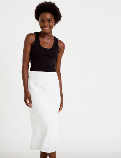 Jupe longue &eacute;vas&eacute;e pliss&eacute;e blanc femme