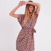 Robe portefeuille avec noeud beige femme