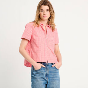 Chemise manches courtes rose corail femme