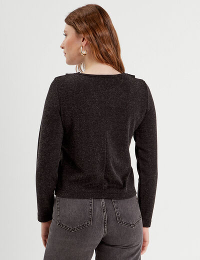 T-shirt col claudine macramé gris foncé femme