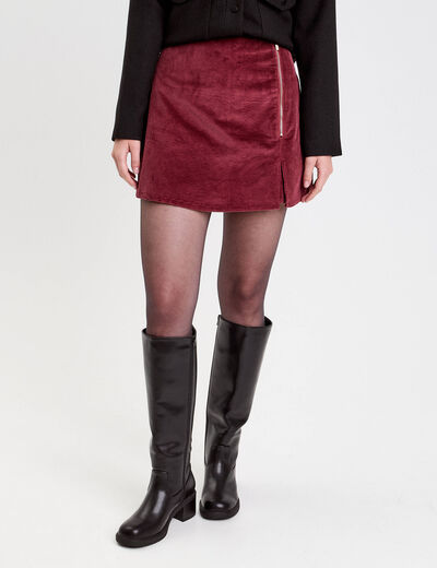Jupe-short moulante velours bordeaux femme