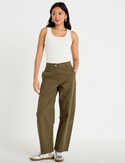 Pantalon chino coupe barrel vert kaki femme