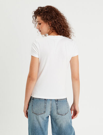T-shirt manches courtes côtelé blanc femme
