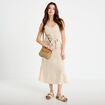 Robe droite 3/4 col v fines bretelles beige moyen femme