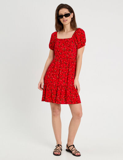 Robe évasée manches courtes rouge femme