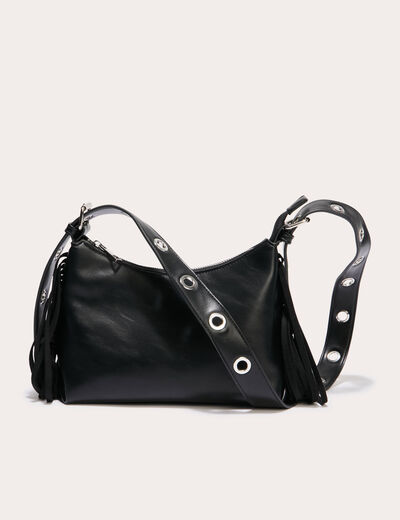 Sac porté-épaule avec franges noir femme