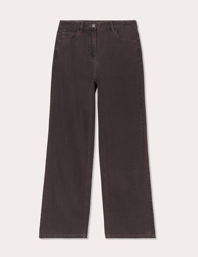 Jeans wide leg taille haute marron foncé femme