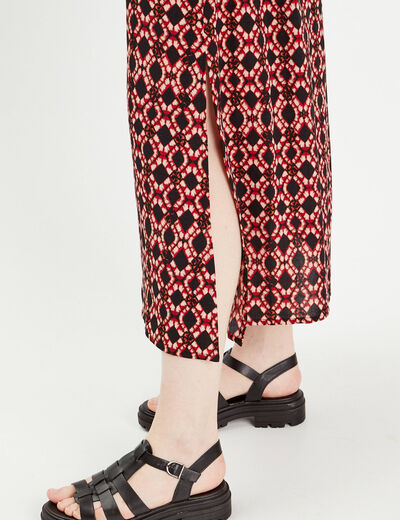 Jupe midi évasée fluide rouge femme