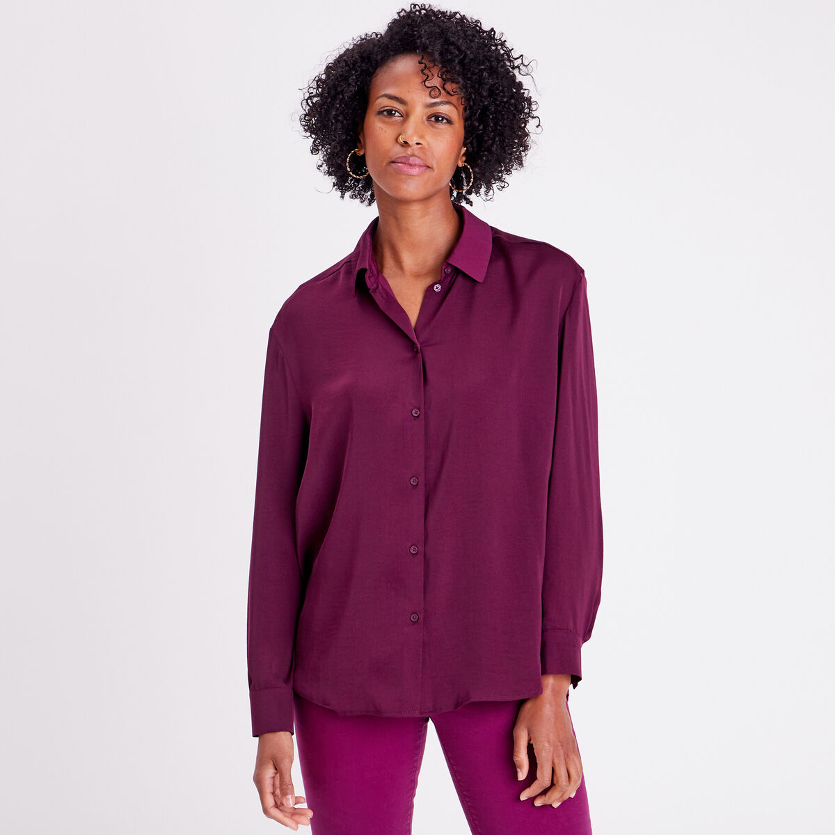 Chemise manches longues prune femme