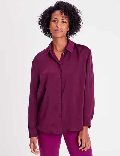 Chemise manches longues prune femme
