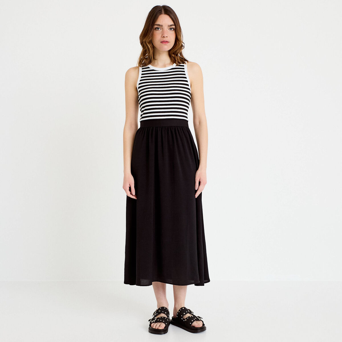 Robe longue effet 2-en-1 bleu marine femme