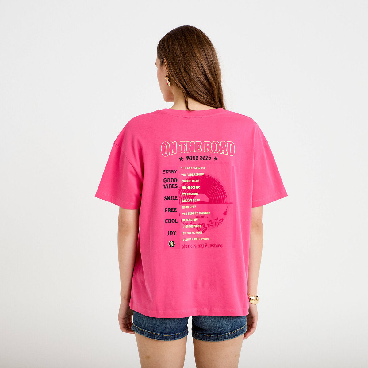 T-shirt oversize manches courtes rose fushia femme