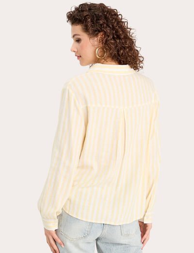 Chemise manches longues contenant du lin jaune clair femme