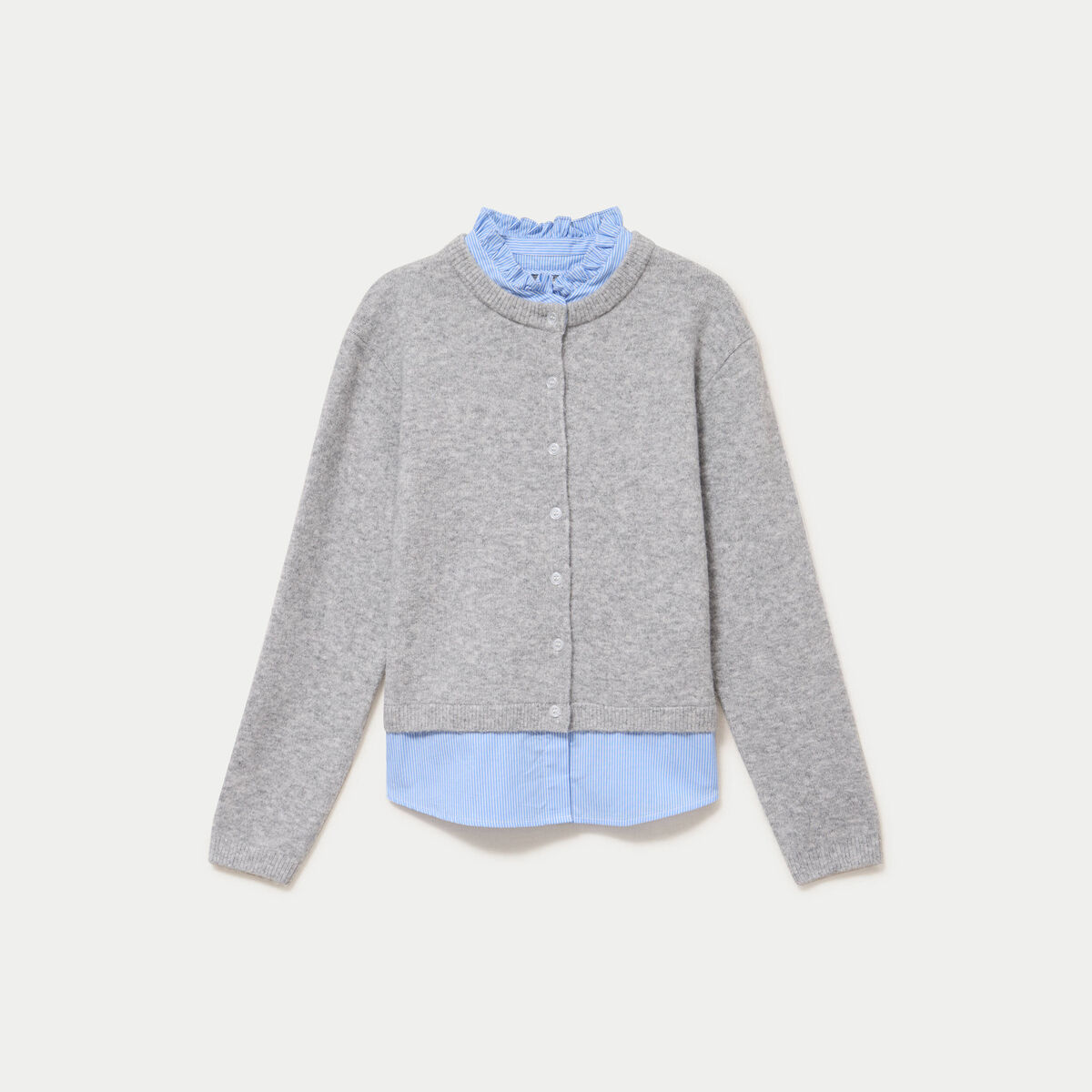 Gilet 2-en-1 col chemise manches longues gris clair femme
