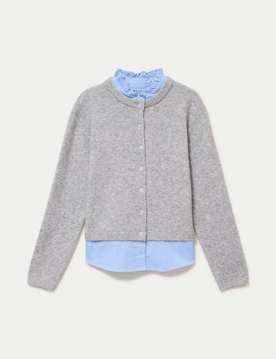 Gilet 2-en-1 col chemise manches longues gris clair femme