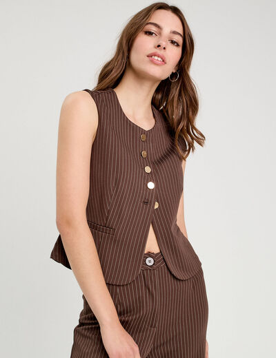 Veston sans manches marron chocolat femme