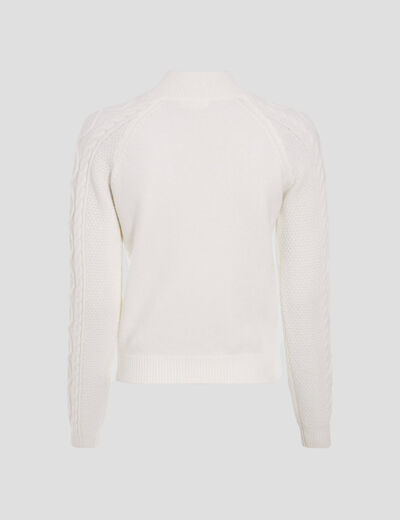 Pull boutonné avec torsades ecru femme