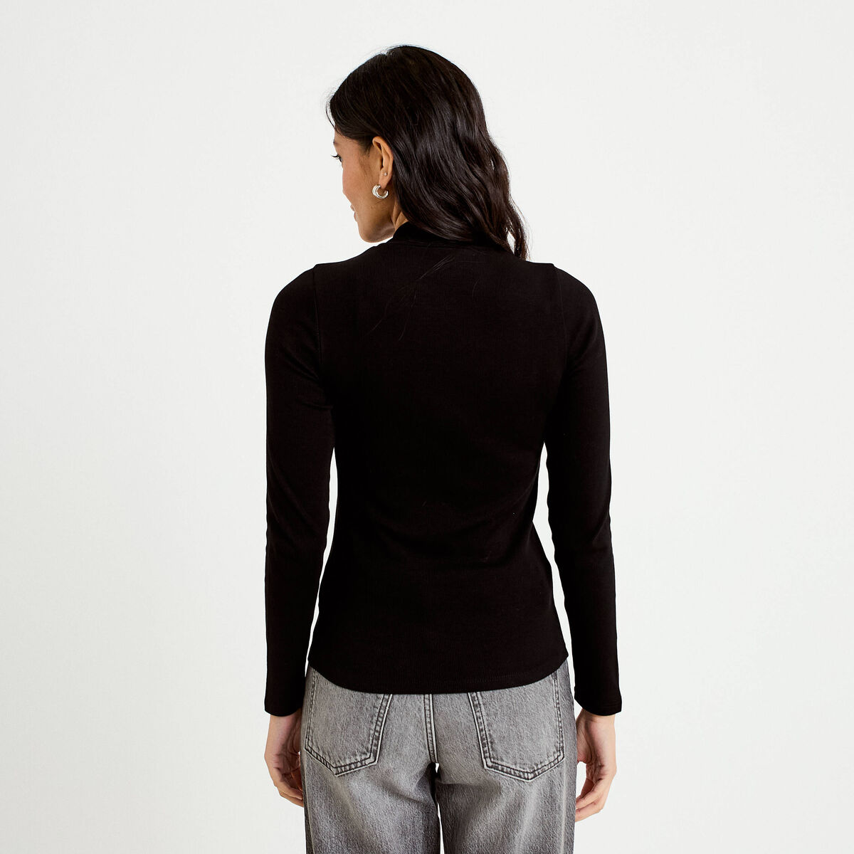 T-shirt ajust&eacute; manches longues noir femme