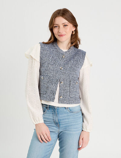 Veste sans manches tweed bleu femme