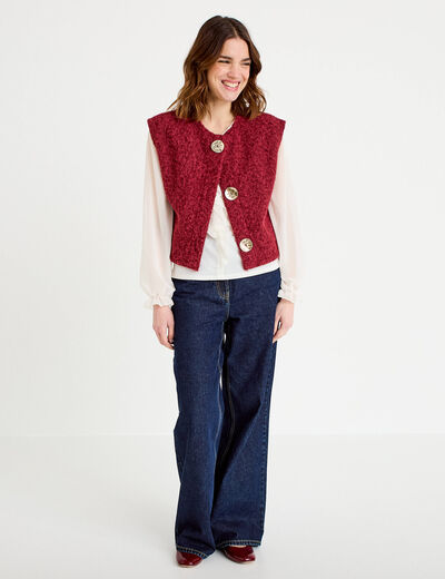 Blouse col v manches longues ecru femme
