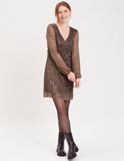 Robe droite plissée noir femme