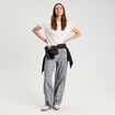 Pantalon ballon large bleu gris femme