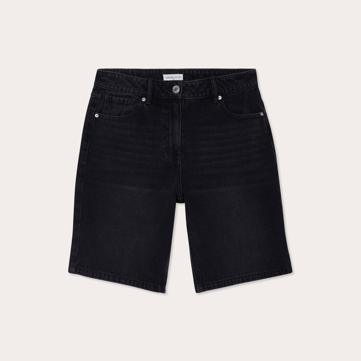 Bermuda large en jean denim noir femme