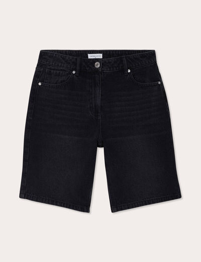 Bermuda large en jean denim noir femme