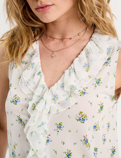 Blouse volants sans manches blanc femme