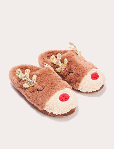 Chaussons mules fausse fourrure sable femme