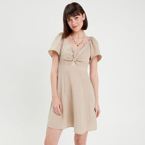 Robe patineuse manches courtes beige femme